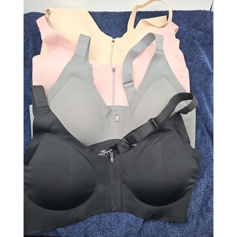 Women's Zip Front Sports Bra 4-Pack XXL Wireless Removable Pads NIB